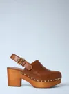 Chloé Jeanette Brown Wedge Clog In Leather And Wool Woman In Yellow
