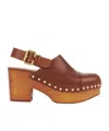 Chloé Jeannette Studded Leather Slingback Platform Clogs In Brown