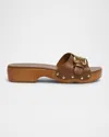 Chloé Jeannette Leather Buckle Clog Sandals In Brown