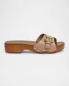 Chloé Jeannette Leather Buckle Clog Sandals In Brown