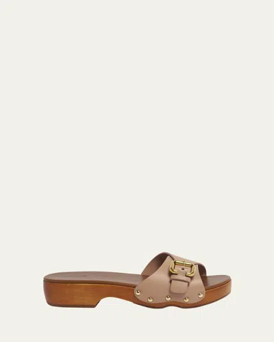 Chloé Jeannette Leather Buckle Clog Sandals