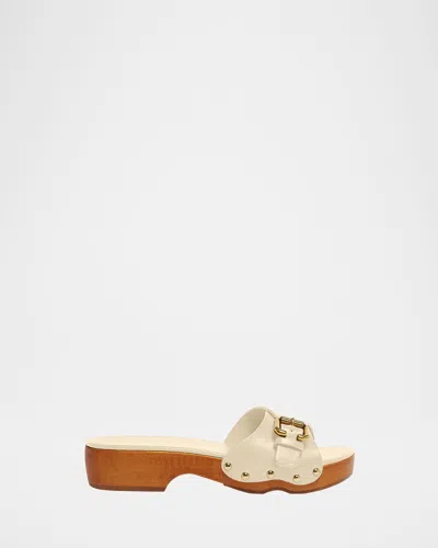 Chloé Jeannette Leather Buckle Clog Sandals In White