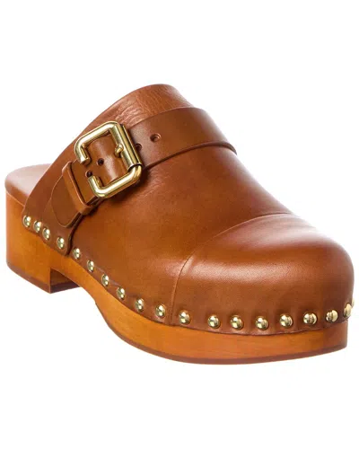Chloé Jeannette Embellished Leather Platform Clogs In Brown