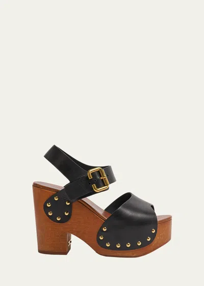 Chloé Jeannette Leather Clog Platform Sandals In Black