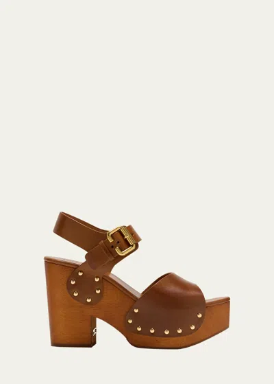 Chloé Jeannette Leather Clog Platform Sandals In Ginger Brown