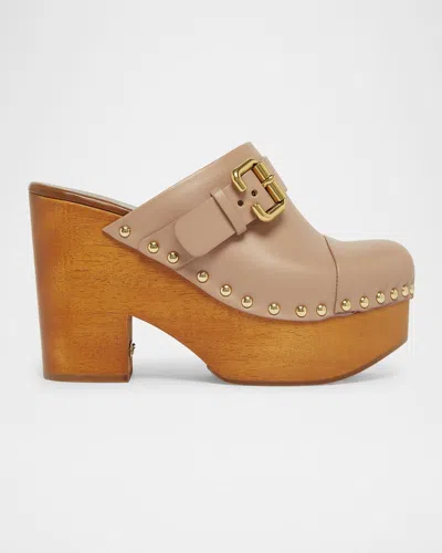 Chloé Jeannette Leather Platform Clogs In Pink