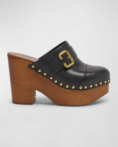 Chloé Jeannette Leather Platform Clogs In Black