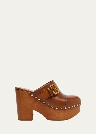 CHLOÉ JEANNETTE LEATHER PLATFORM CLOGS