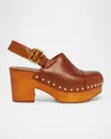 Chloé Jeannette Studded Leather Slingback Platform Clogs In Ginger Brown
