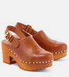 Chloé Jeannette Studded Leather Slingback Platform Clogs In Braun