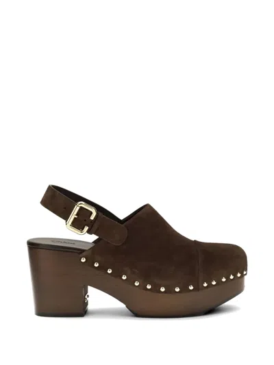 Chloé Jeannette Stud-embellished Heeled Mules In Brown