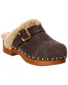 Chloé Jeannette Suede & Shearling Clog In Brown