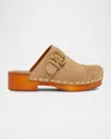 Chloé Jeannette Buckle Detailed Studded Clogs In Brown