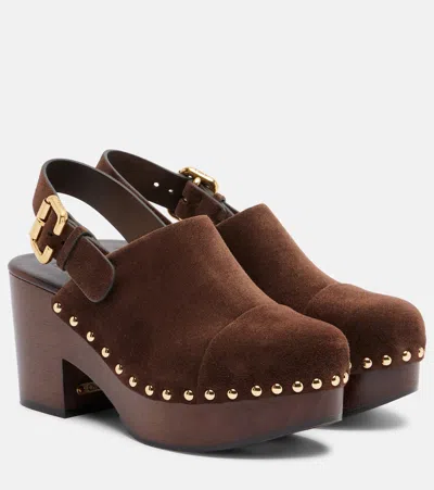 Chloé Jeannette Stud-embellished Heeled Mules In Burgundy