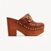 Chloé Jeanette Brown Wedge Clog In Leather And Wool Woman In Brown