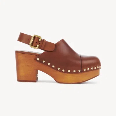 CHLOÉ SABOTS À PLATEFORME JEANNETTE FEMME BRUN TAILLE 35 100% CUIR DE VEAU, TRIPLOCHITON SCLEROXYLON, FARM