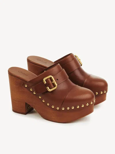 Chloé Jeannette Wedge Clogs In Brown
