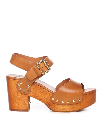 Chloé Chloe Jeannette Leather Platform Sandals In Brown