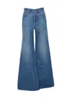 Chloé Blue High Waisted Jeans With Wide Leg And Logo Patch On The Rear In Denim Woman In Blue