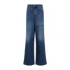 Chloé Blue High Waisted Jeans With Wide Leg And Logo Patch On The Rear In Denim Woman In Blue