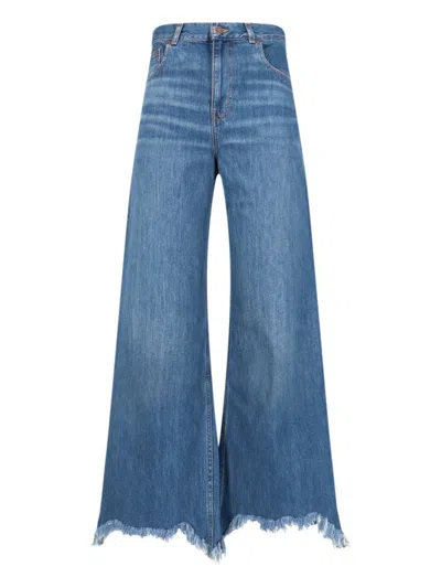 Chloé High-rise Wide-leg Raw-hem Denim Trousers In Night Blue
