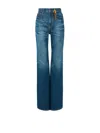 Chloé Women Blue Jeans With Wide Leg And Pendant Charm On The Front In Denim Woman In Blue