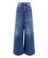 Chloé Blue High Waisted Jeans With Wide Leg And Logo Patch On The Rear In Denim Woman In Blue