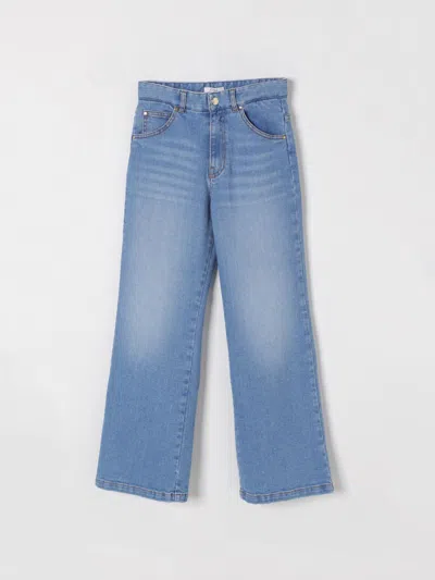 Chloé Kids' Blue Washed-effect Jeans In Grey
