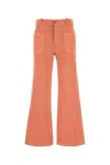 Chloé Cotton High Waist Flared Trousers With Back Pockets In Shellcoral