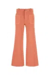 Chloé Cotton High Waist Flared Trousers With Back Pockets In Shellcoral