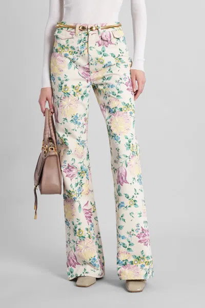 Chloé Women Flare Denim Jeans With All-over Flowers Print In Multi