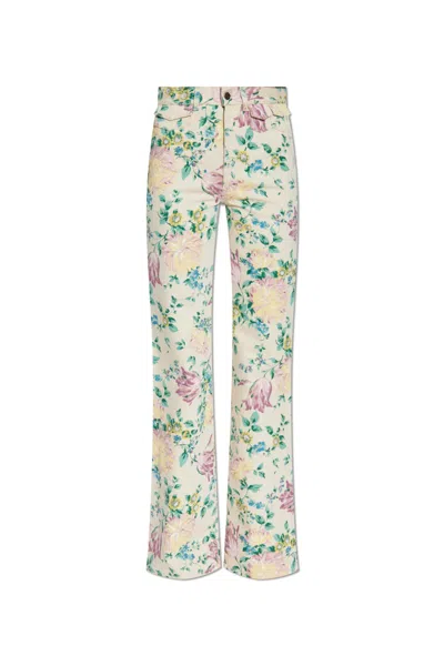 Chloé Women Flare Denim Jeans With All-over Flowers Print In Multi