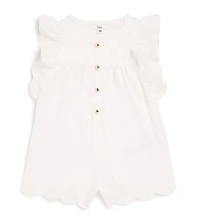 Chloé Kids' Jersey Embroidered Playsuit In White