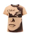 Chloé Multicolor Crewneck T-shirt With Maxi Graphic Print On The Front In Wool Blend Woman In Orange