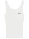 Chloé Embroidered Ribbed Cotton Tank In White