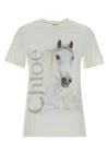 Chloé Faded Horse-print Cotton Jersey T-shirt In White