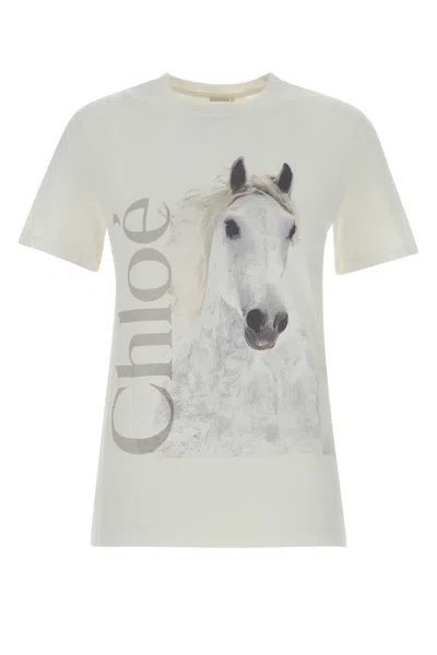 Chloé Faded Horse-print Cotton Jersey T-shirt In White