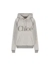Chloé Hooded Cotton Blend Sweatshirt With Kangaroo Pocket In Gray