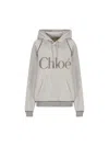 Chloé Hooded Cotton Blend Sweatshirt With Kangaroo Pocket In Gray