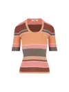 Chloé Striped Crewneck Rib Knit Cotton Top In Multi