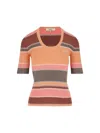 Chloé Striped Crewneck Rib Knit Cotton Top In Multi