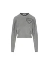 Chloé Cropped Wool Knit Sweater With Logo In Gray
