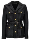 Chloé Utilitarian Belted Leather Jacket In Black