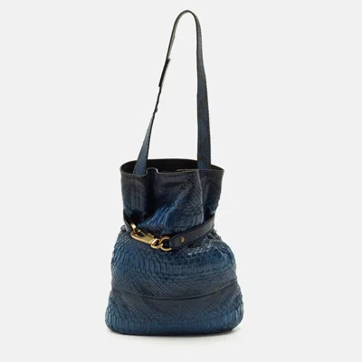 Pre-owned Chloé Joan Blue/black Python Bucket Bag