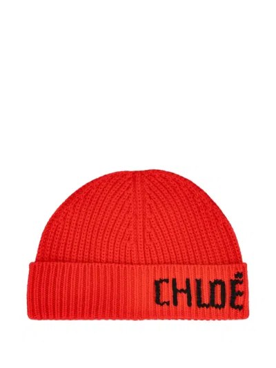 Chloé Joyful Beanie Hat In Red