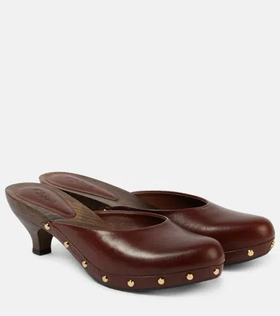 Chloé Judith Studded Leather Clogs In Braun