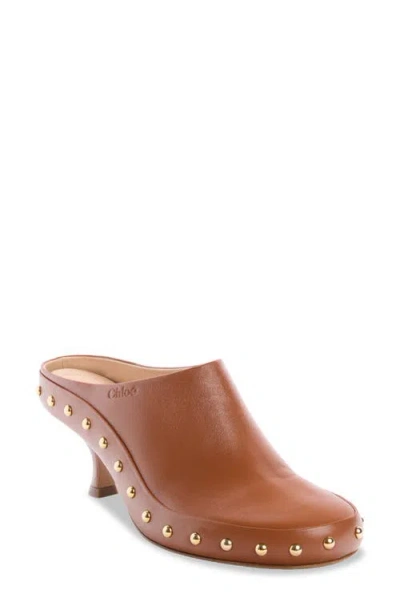 Chloé Junie Studded Kitten Heel Mule Pump In Brown
