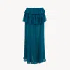 Chloé Ruffled Long Skirt In Silk Mousseline In Blue