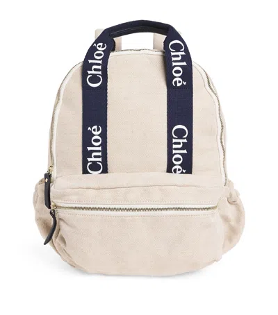 CHLOÉ JUTE-COTTON-BLEND LOGO BACKPACK