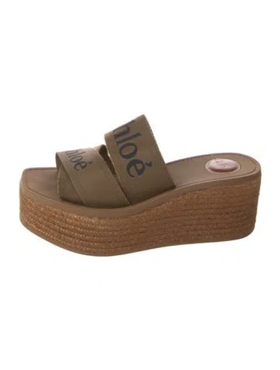 Pre-owned Chloé Jute Graphic Print Slides In Brown
